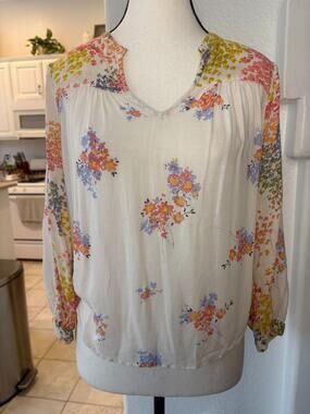 Lucky Brand Popover Top Size XS 00-2 Floral Print Boho Colorful Floral Peasant